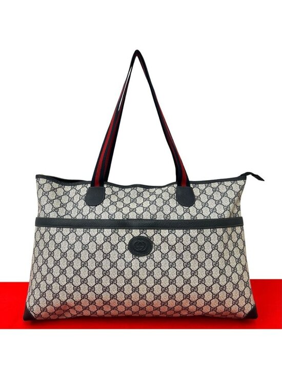 Gucci Handbags - ★SOLD★ Gucci Vintage Sherry Line GG Logo Leather Tote Shoulder Bag Navy